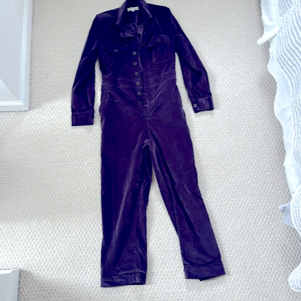 Madewell purple velvet jumpsuit